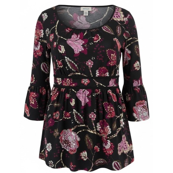 Venezia Tops - Venezia Womens Babydoll Top Paisley Mesh Size 14/16 Dark‎ Romantic Bell Sleeves